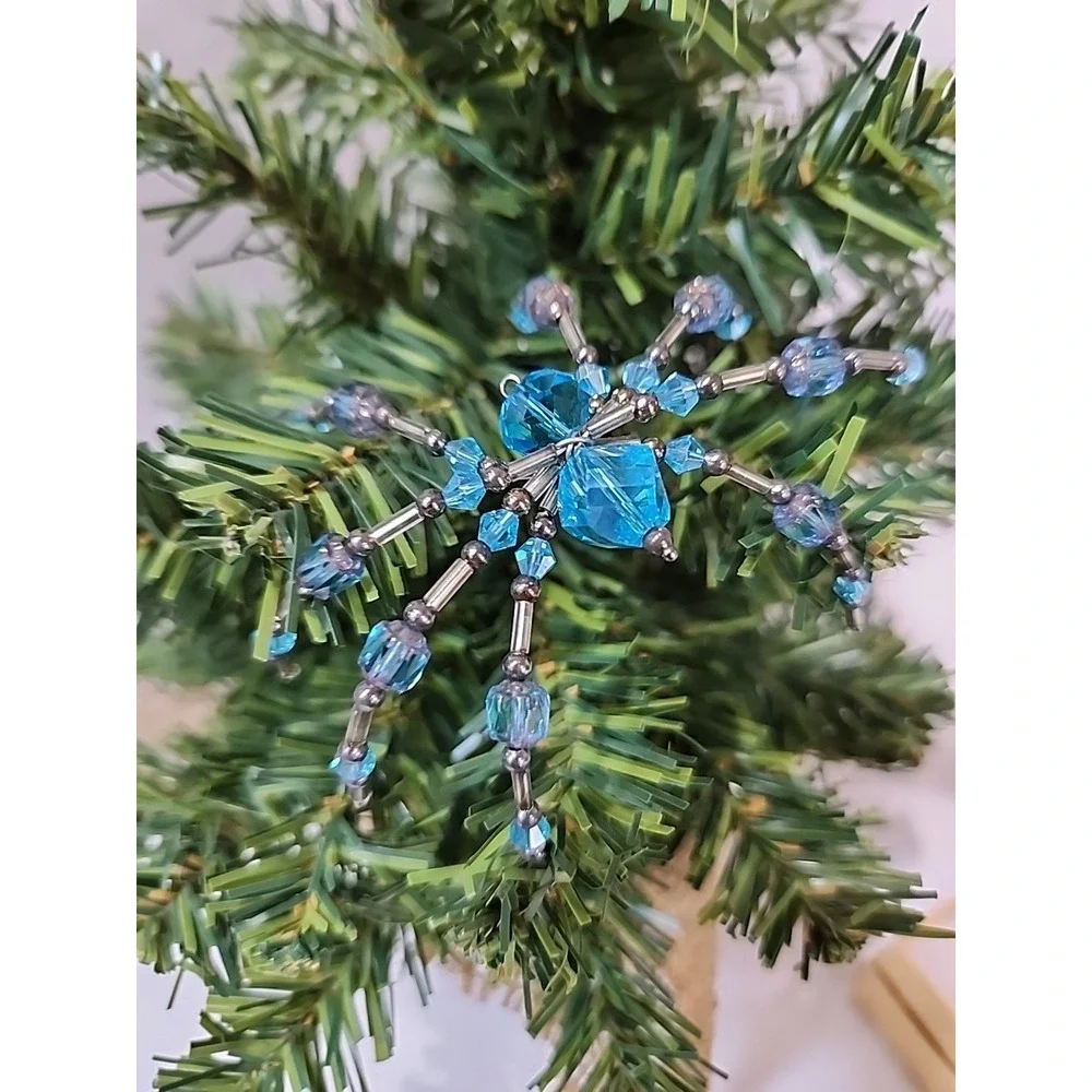Christmas Spider Ornament Hand Crafted One Of A‎ Kind Baby Blue And Silver